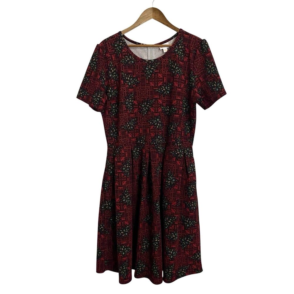 Lularoe Dress Womens 3XL 3x Fit & Flare Short Sleeve Red Black Green Floral